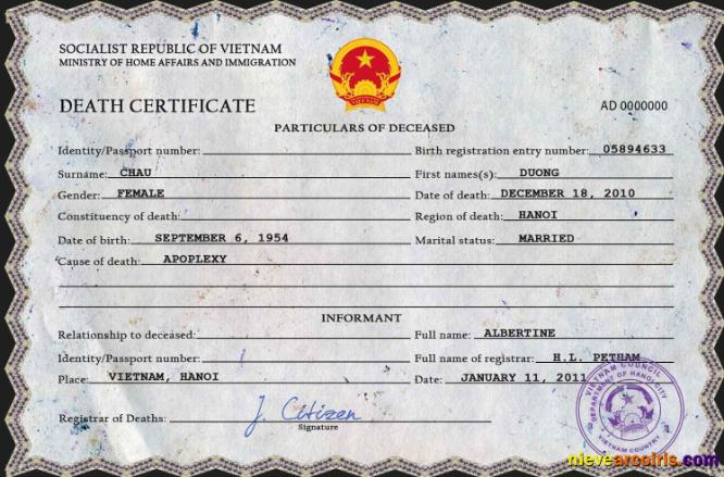 Vietnam death certificate